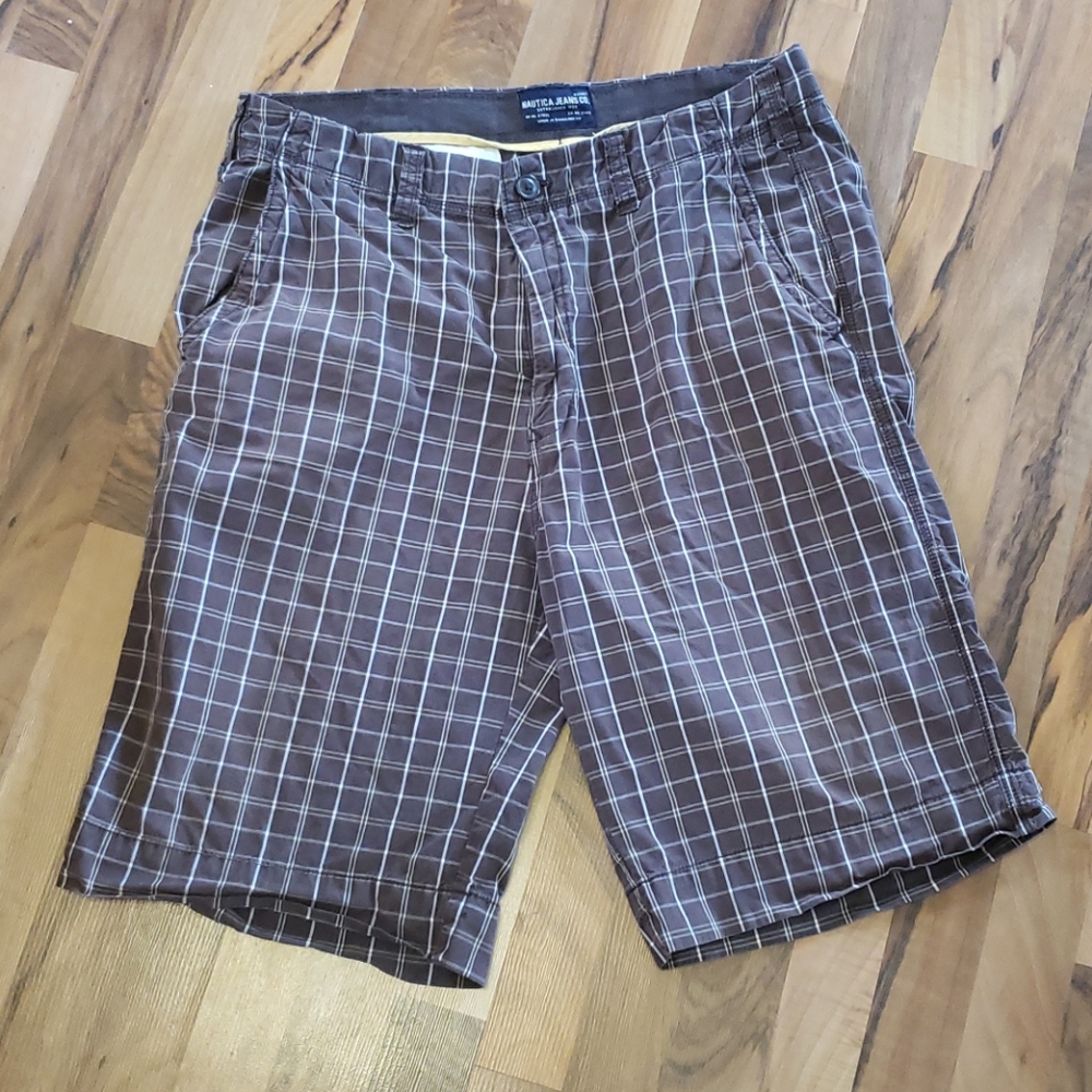 Mens nautica plaid flat front shorts size 36